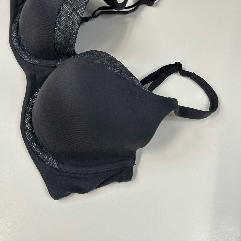 Body By Victorias Secret 32dd Lined Demi Bra Solid Gray Floral Lace #0778 View 2
